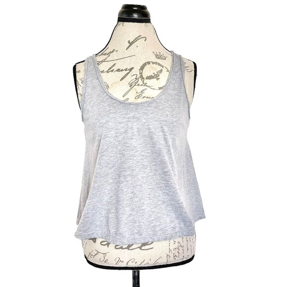 Ropaje Womens Tank Top Sz Medium Heather Gray Rolled Neckline Cropped Minimalist - Picture 1 of 13